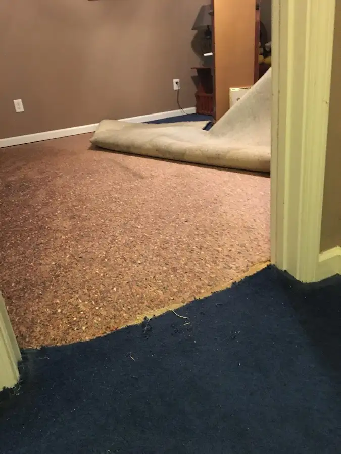 Carpet pad removal revealing water damage during Drying & Dehumidification in Newcastle